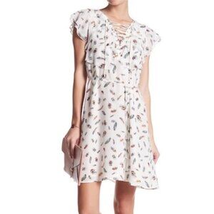 The Kooples Silk Feather Print Flutter Sleeve Mini Dress - Size XXS